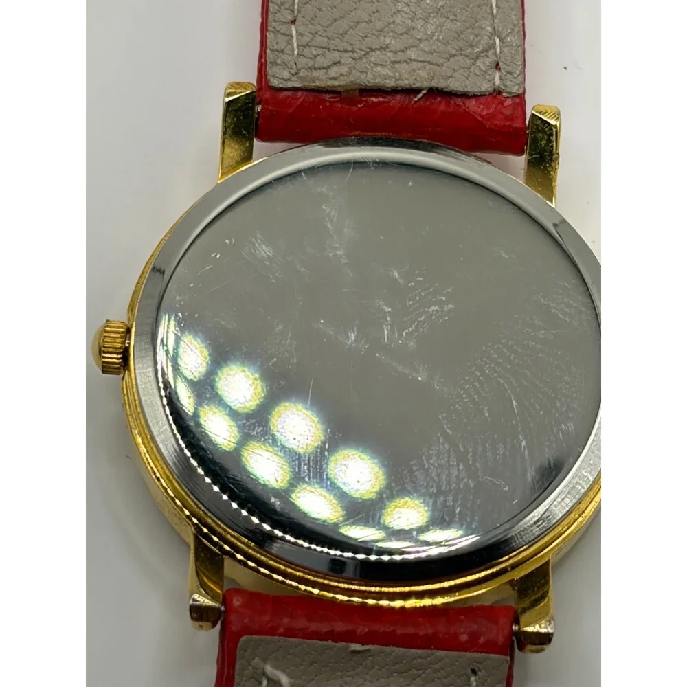 Parmeni Quartz Gold Tone Red Dial Leather Band Women's Watch‎